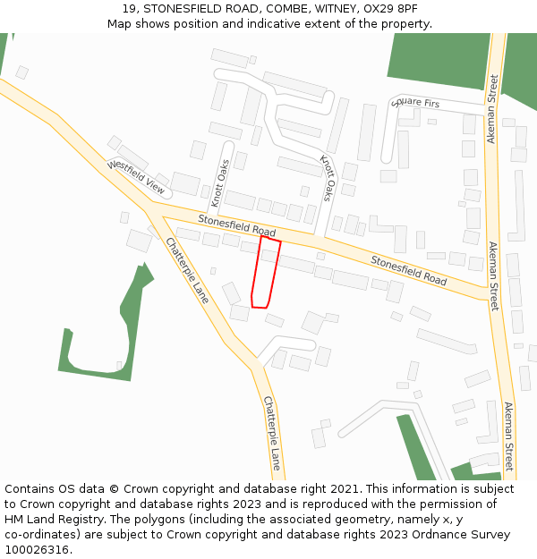 19, STONESFIELD ROAD, COMBE, WITNEY, OX29 8PF: Location map and indicative extent of plot