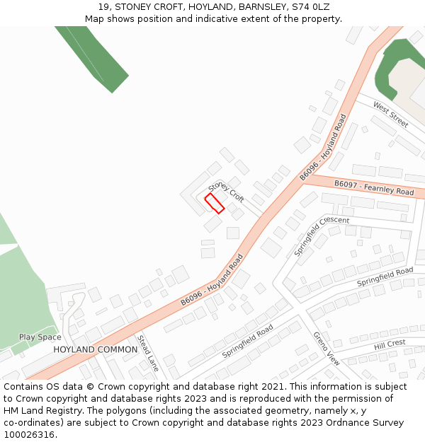 19, STONEY CROFT, HOYLAND, BARNSLEY, S74 0LZ: Location map and indicative extent of plot