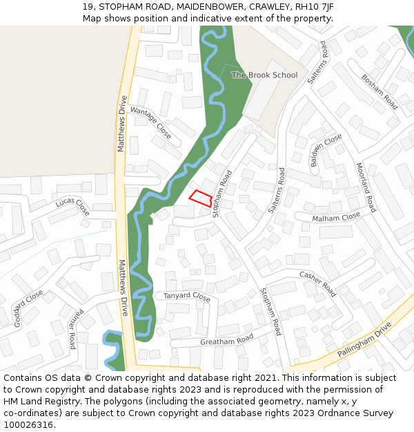 19, STOPHAM ROAD, MAIDENBOWER, CRAWLEY, RH10 7JF: Location map and indicative extent of plot