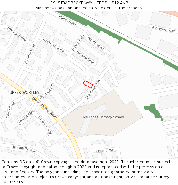 19, STRADBROKE WAY, LEEDS, LS12 4NB: Location map and indicative extent of plot