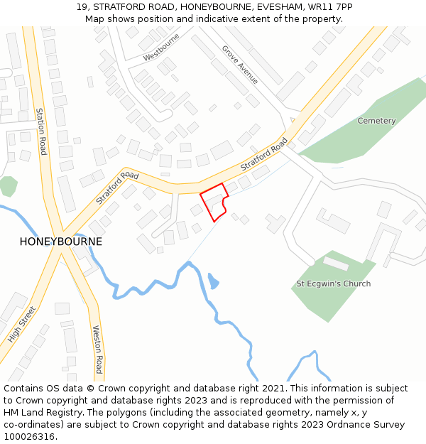 19, STRATFORD ROAD, HONEYBOURNE, EVESHAM, WR11 7PP: Location map and indicative extent of plot