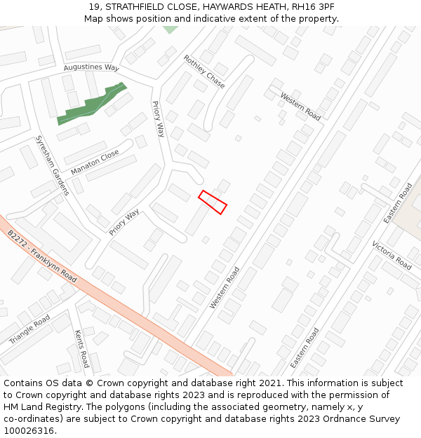 19, STRATHFIELD CLOSE, HAYWARDS HEATH, RH16 3PF: Location map and indicative extent of plot