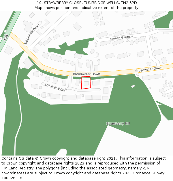 19, STRAWBERRY CLOSE, TUNBRIDGE WELLS, TN2 5PD: Location map and indicative extent of plot