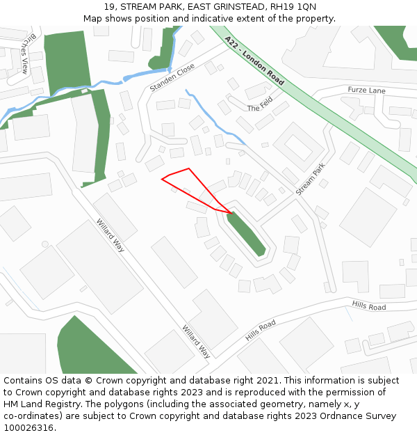 19, STREAM PARK, EAST GRINSTEAD, RH19 1QN: Location map and indicative extent of plot