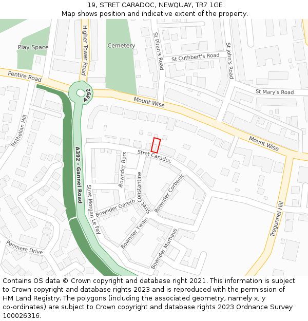 19, STRET CARADOC, NEWQUAY, TR7 1GE: Location map and indicative extent of plot