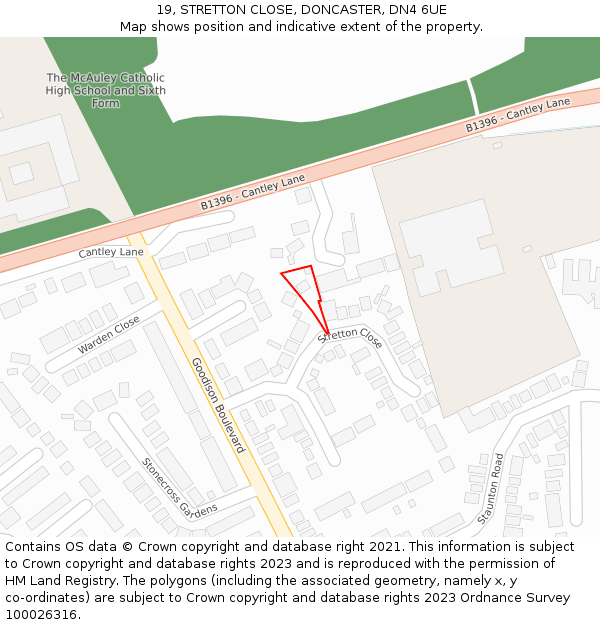 19, STRETTON CLOSE, DONCASTER, DN4 6UE: Location map and indicative extent of plot