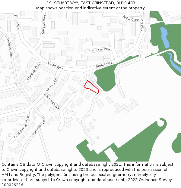 19, STUART WAY, EAST GRINSTEAD, RH19 4RR: Location map and indicative extent of plot