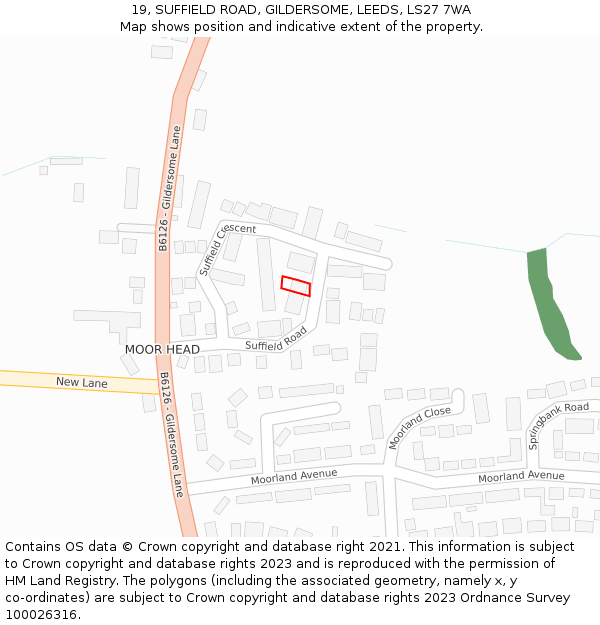 19, SUFFIELD ROAD, GILDERSOME, LEEDS, LS27 7WA: Location map and indicative extent of plot