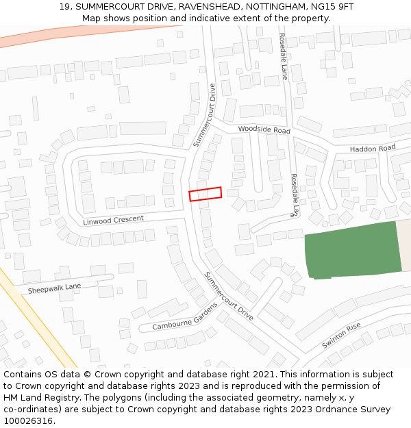 19, SUMMERCOURT DRIVE, RAVENSHEAD, NOTTINGHAM, NG15 9FT: Location map and indicative extent of plot