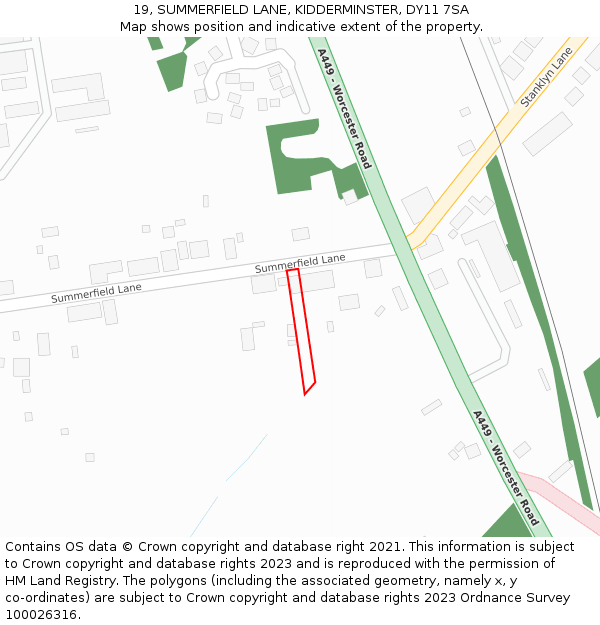 19, SUMMERFIELD LANE, KIDDERMINSTER, DY11 7SA: Location map and indicative extent of plot