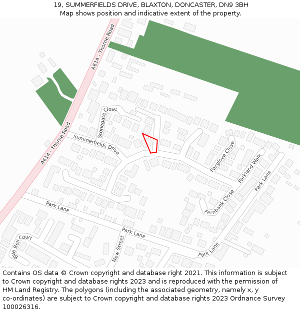 19, SUMMERFIELDS DRIVE, BLAXTON, DONCASTER, DN9 3BH: Location map and indicative extent of plot