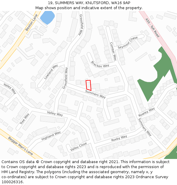 19, SUMMERS WAY, KNUTSFORD, WA16 9AP: Location map and indicative extent of plot