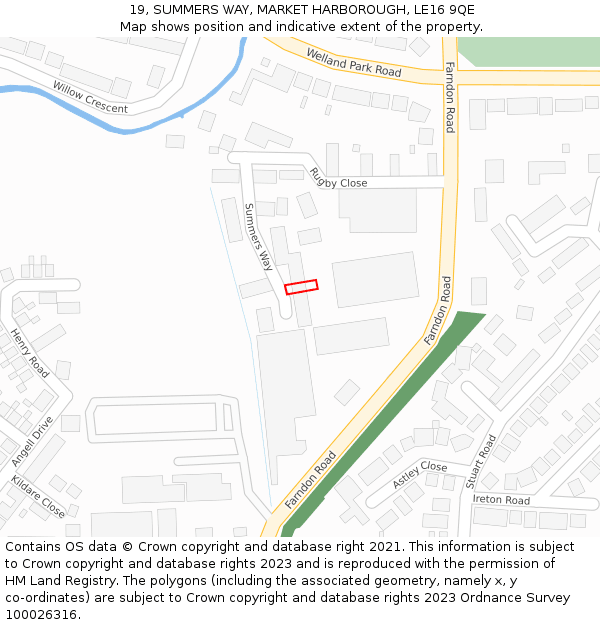 19, SUMMERS WAY, MARKET HARBOROUGH, LE16 9QE: Location map and indicative extent of plot