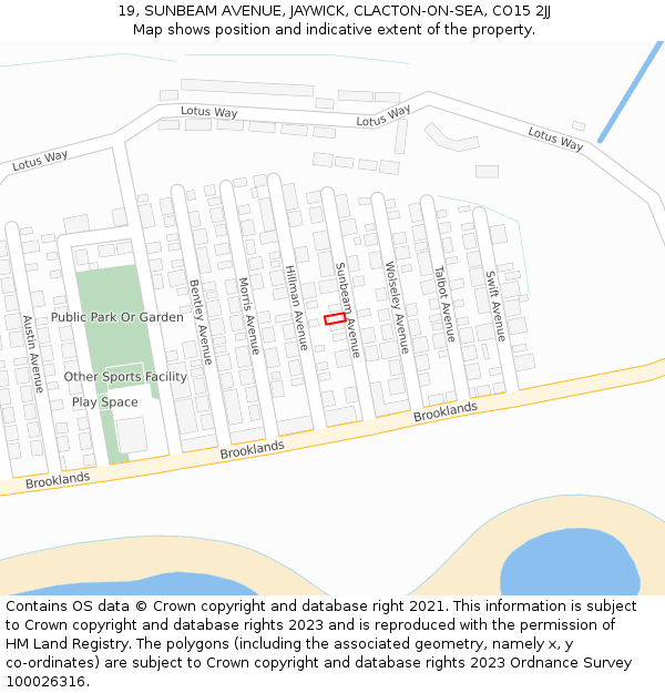 19, SUNBEAM AVENUE, JAYWICK, CLACTON-ON-SEA, CO15 2JJ: Location map and indicative extent of plot