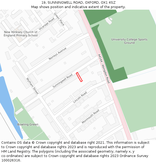 19, SUNNINGWELL ROAD, OXFORD, OX1 4SZ: Location map and indicative extent of plot