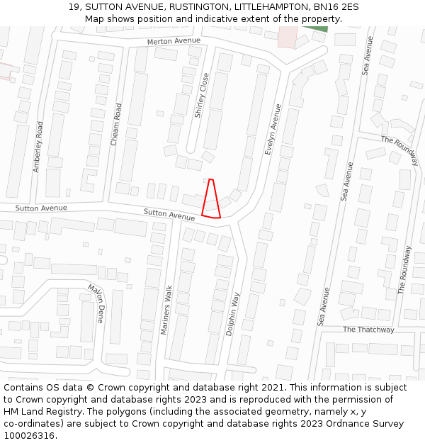 19, SUTTON AVENUE, RUSTINGTON, LITTLEHAMPTON, BN16 2ES: Location map and indicative extent of plot