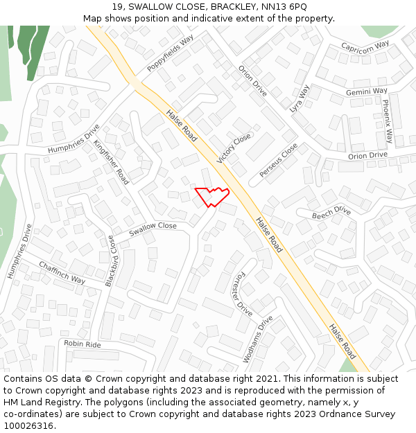19, SWALLOW CLOSE, BRACKLEY, NN13 6PQ: Location map and indicative extent of plot