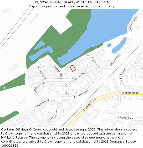 19, SWALLOWDALE PLACE, WESTBURY, BA13 4FN: Location map and indicative extent of plot