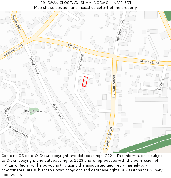 19, SWAN CLOSE, AYLSHAM, NORWICH, NR11 6DT: Location map and indicative extent of plot