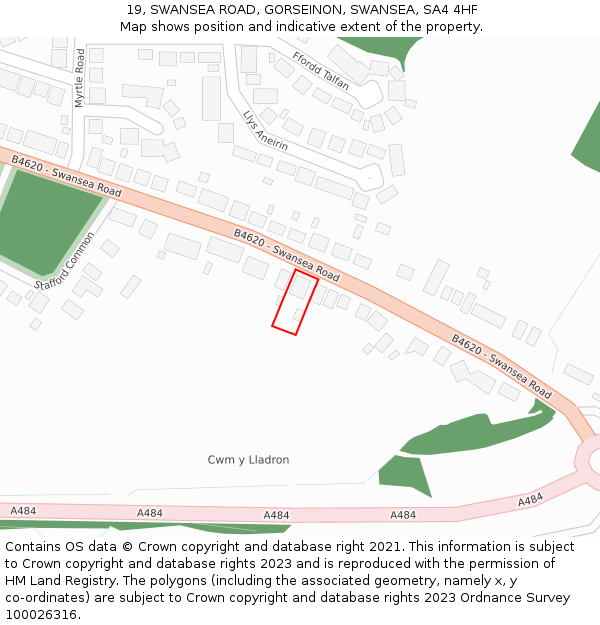 19, SWANSEA ROAD, GORSEINON, SWANSEA, SA4 4HF: Location map and indicative extent of plot