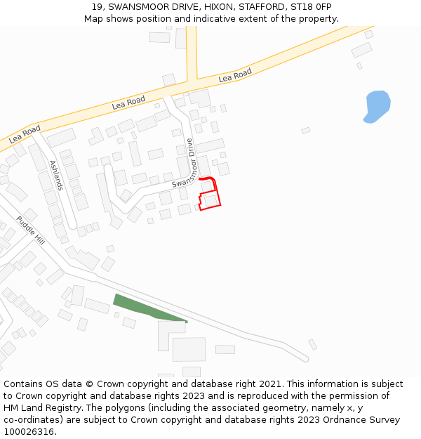 19, SWANSMOOR DRIVE, HIXON, STAFFORD, ST18 0FP: Location map and indicative extent of plot