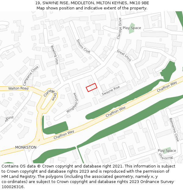 19, SWAYNE RISE, MIDDLETON, MILTON KEYNES, MK10 9BE: Location map and indicative extent of plot