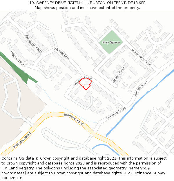 19, SWEENEY DRIVE, TATENHILL, BURTON-ON-TRENT, DE13 9FP: Location map and indicative extent of plot