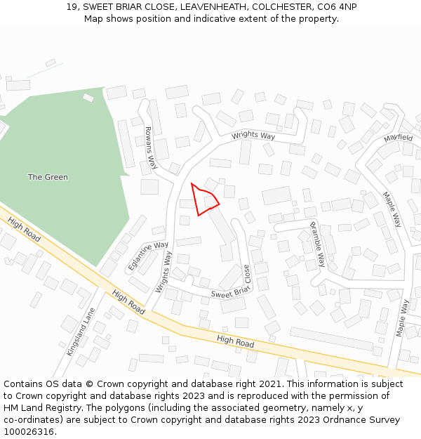 19, SWEET BRIAR CLOSE, LEAVENHEATH, COLCHESTER, CO6 4NP: Location map and indicative extent of plot
