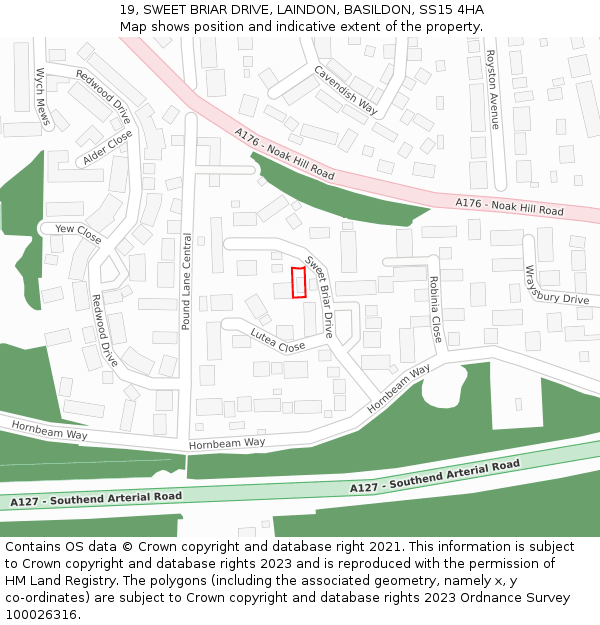 19, SWEET BRIAR DRIVE, LAINDON, BASILDON, SS15 4HA: Location map and indicative extent of plot