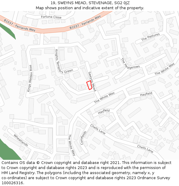 19, SWEYNS MEAD, STEVENAGE, SG2 0JZ: Location map and indicative extent of plot