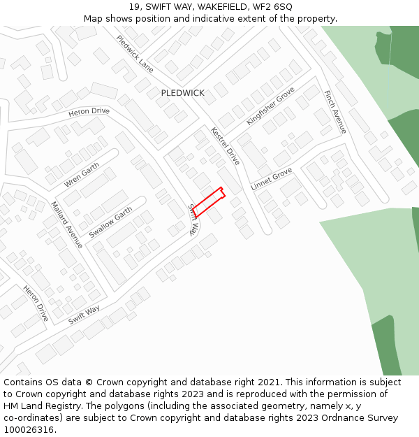 19, SWIFT WAY, WAKEFIELD, WF2 6SQ: Location map and indicative extent of plot