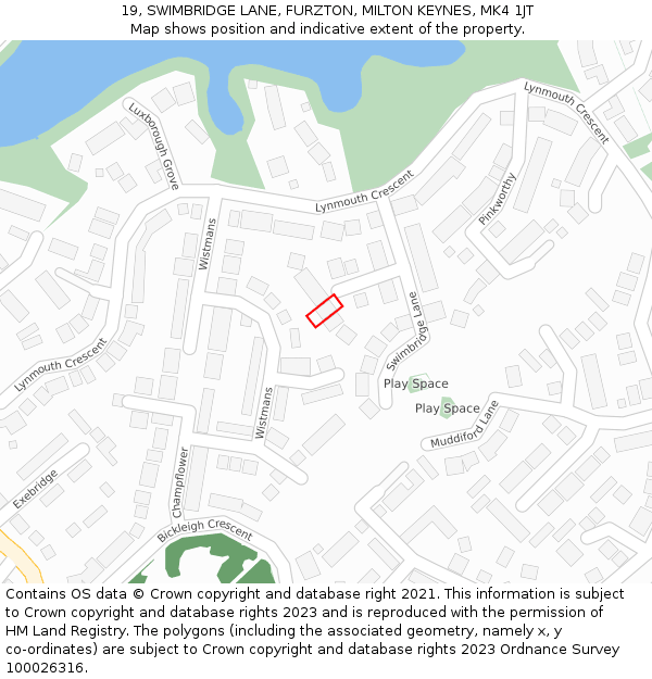 19, SWIMBRIDGE LANE, FURZTON, MILTON KEYNES, MK4 1JT: Location map and indicative extent of plot