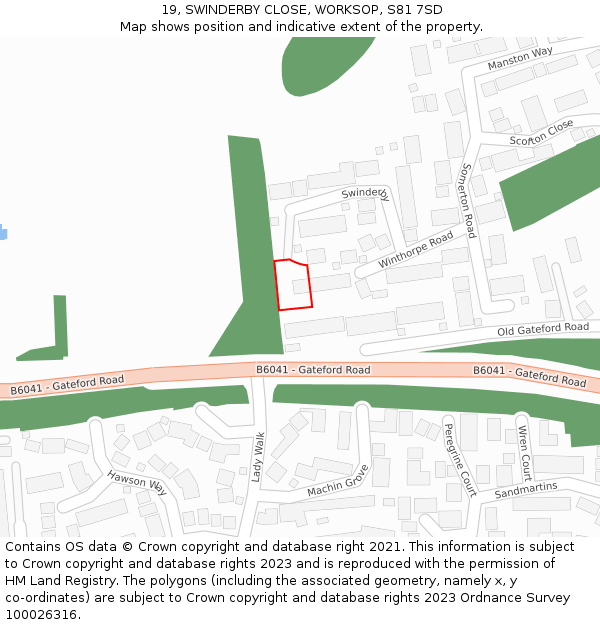19, SWINDERBY CLOSE, WORKSOP, S81 7SD: Location map and indicative extent of plot