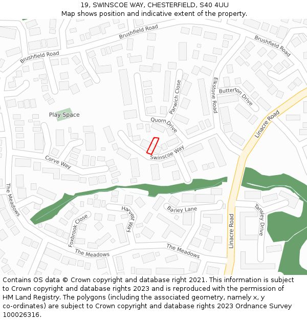19, SWINSCOE WAY, CHESTERFIELD, S40 4UU: Location map and indicative extent of plot