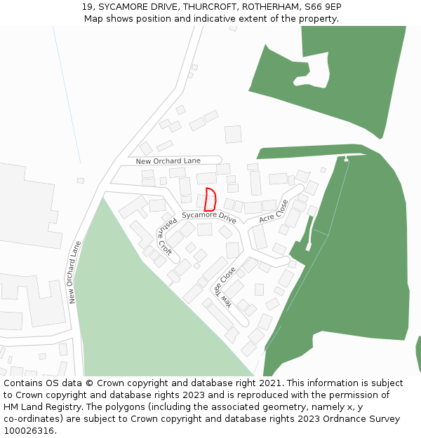 19, SYCAMORE DRIVE, THURCROFT, ROTHERHAM, S66 9EP: Location map and indicative extent of plot