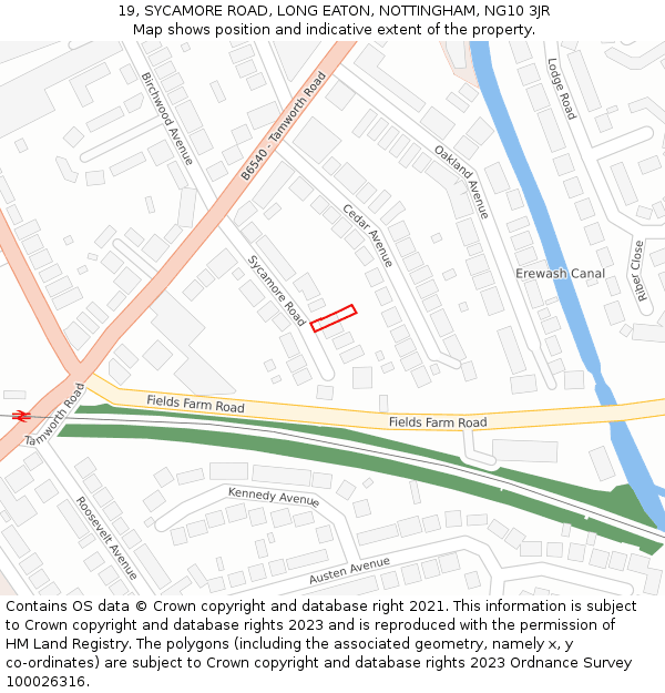 19, SYCAMORE ROAD, LONG EATON, NOTTINGHAM, NG10 3JR: Location map and indicative extent of plot