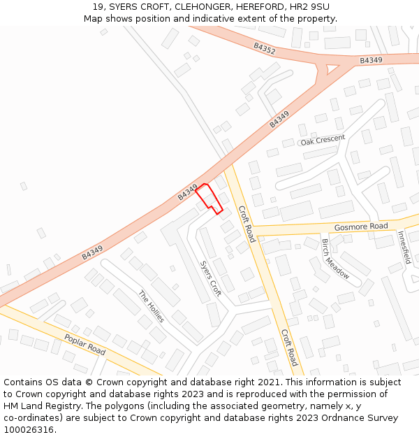 19, SYERS CROFT, CLEHONGER, HEREFORD, HR2 9SU: Location map and indicative extent of plot