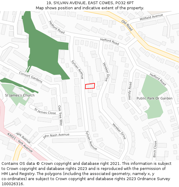 19, SYLVAN AVENUE, EAST COWES, PO32 6PT: Location map and indicative extent of plot