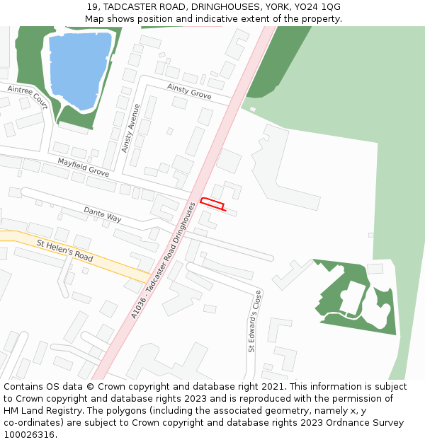 19, TADCASTER ROAD, DRINGHOUSES, YORK, YO24 1QG: Location map and indicative extent of plot