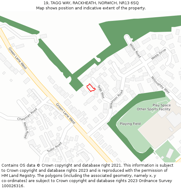 19, TAGG WAY, RACKHEATH, NORWICH, NR13 6SQ: Location map and indicative extent of plot