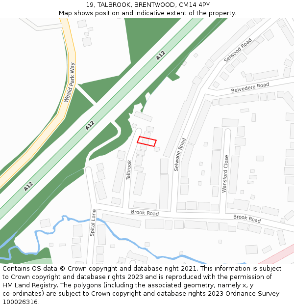19, TALBROOK, BRENTWOOD, CM14 4PY: Location map and indicative extent of plot