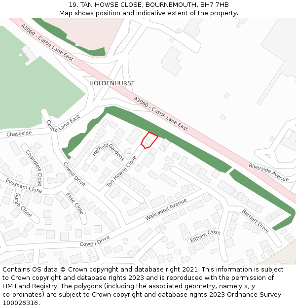 19, TAN HOWSE CLOSE, BOURNEMOUTH, BH7 7HB: Location map and indicative extent of plot