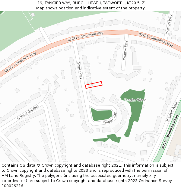 19, TANGIER WAY, BURGH HEATH, TADWORTH, KT20 5LZ: Location map and indicative extent of plot