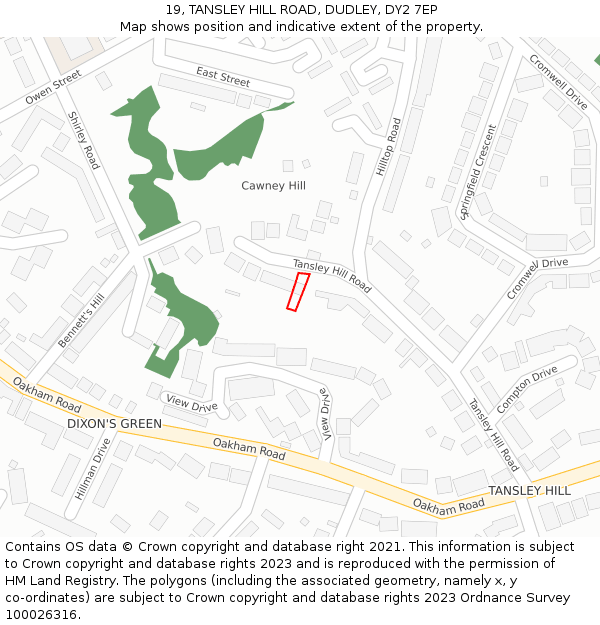 19, TANSLEY HILL ROAD, DUDLEY, DY2 7EP: Location map and indicative extent of plot