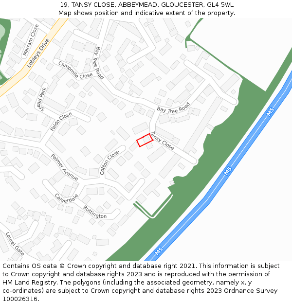 19, TANSY CLOSE, ABBEYMEAD, GLOUCESTER, GL4 5WL: Location map and indicative extent of plot