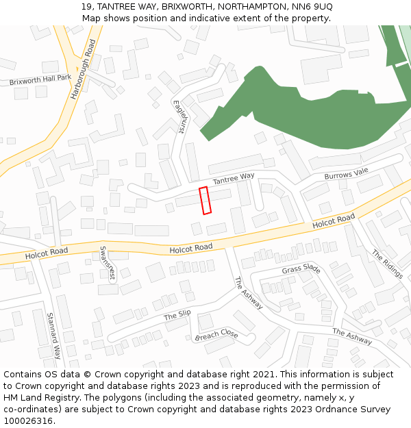 19, TANTREE WAY, BRIXWORTH, NORTHAMPTON, NN6 9UQ: Location map and indicative extent of plot