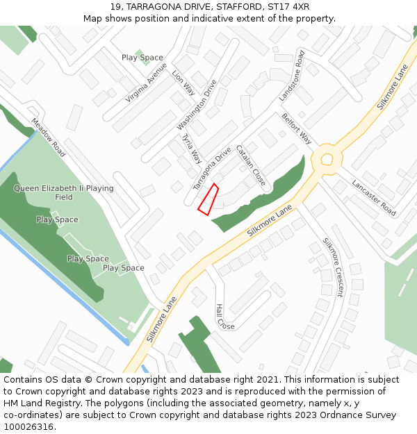 19, TARRAGONA DRIVE, STAFFORD, ST17 4XR: Location map and indicative extent of plot