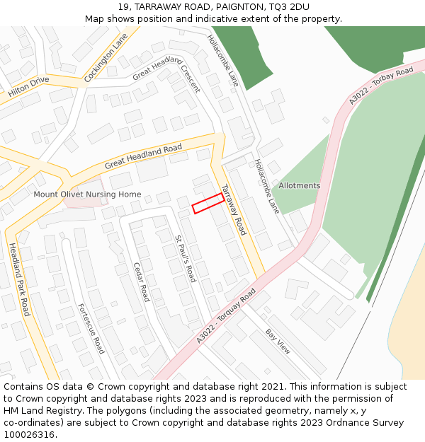 19, TARRAWAY ROAD, PAIGNTON, TQ3 2DU: Location map and indicative extent of plot