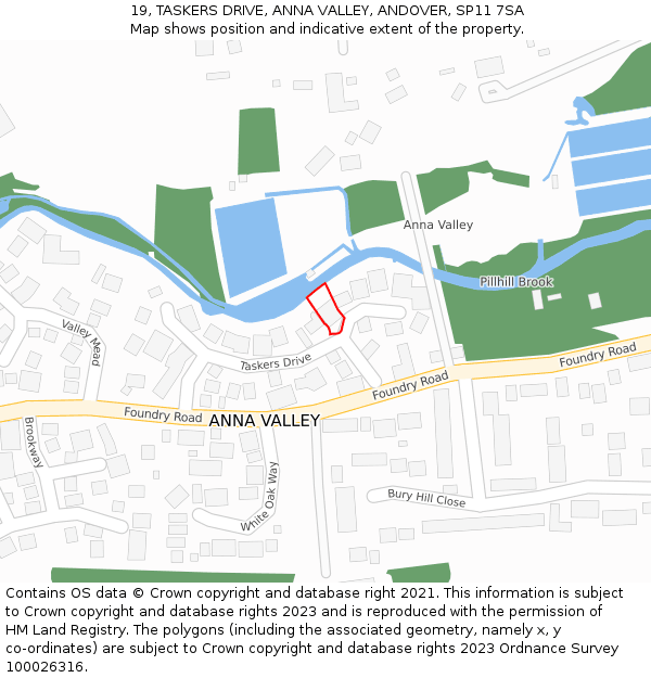 19, TASKERS DRIVE, ANNA VALLEY, ANDOVER, SP11 7SA: Location map and indicative extent of plot