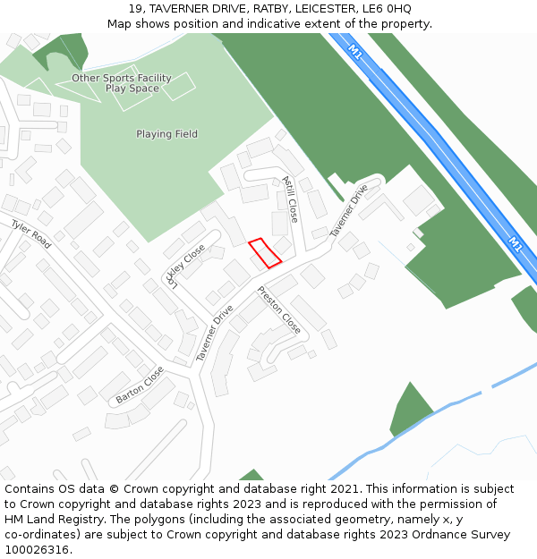 19, TAVERNER DRIVE, RATBY, LEICESTER, LE6 0HQ: Location map and indicative extent of plot